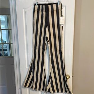 Striped Flare Pants in Black and Cream